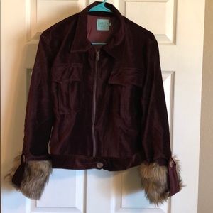 Judith March Aubergine Velveteen Jacket Faux Fur